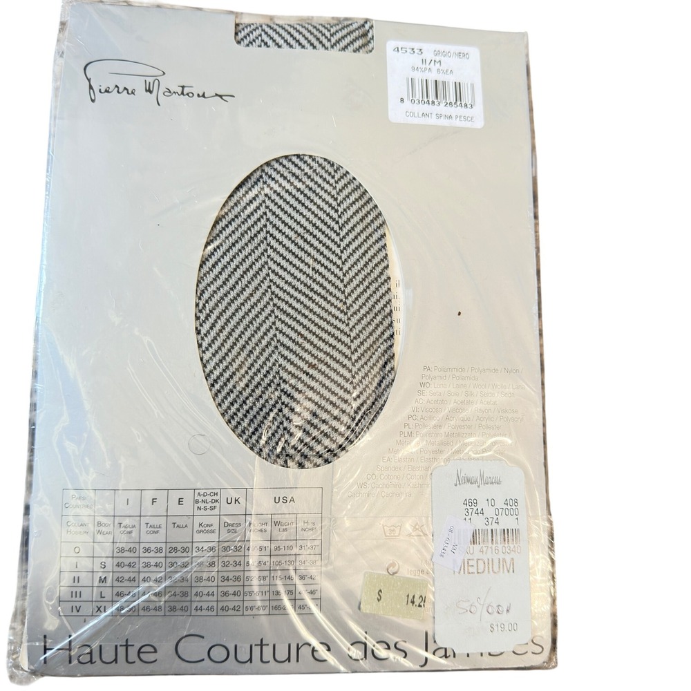 Pierre Mantoux Tights Herringbone Grey Black 90s Italian Deadstock Medium‎ NIP